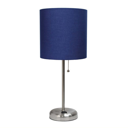 Limelights Stick Lamp with Charging Outlet And Fabric Shade, Navy Table Lamp|Lampe de table Limelights bleu marine avec pied mince et prise de recharge|D210QXQO