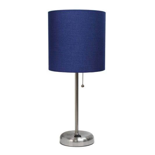 Limelights Stick Lamp with Charging Outlet And Fabric Shade, Navy Table Lamp|Lampe de table Limelights bleu marine avec pied mince et prise de recharge|D210QXQO