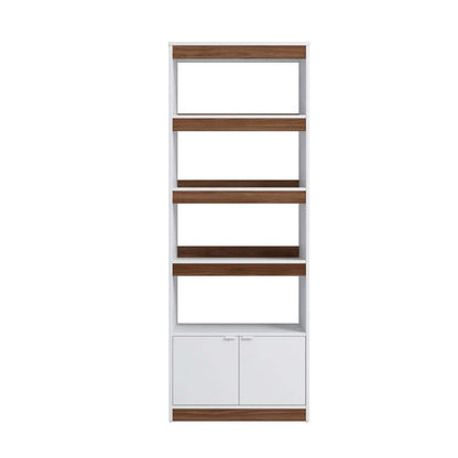 Manhattan Comfort Mid-Century Modern Ratzer Bibliothèque avec 5 étagères - Blanc et Marron|Bibliothèque Ratzer de Manhattan Comfort de style moderne du milieu du 20e siècle avec 5 tablettes - blanche et brune