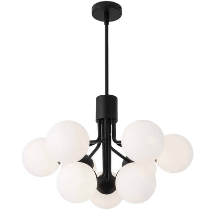 Dainolite Amanda 9 Light Chandelier Matte Black White Opal Glass Lamp|Lustre Amanda de Dainolite en verre blanc opale, avec fini noir mat et 9 ampoules