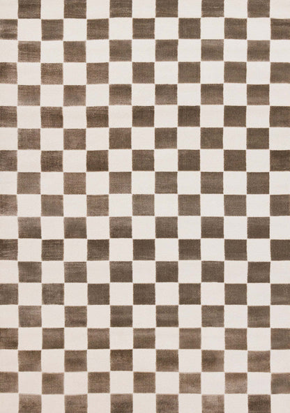 Tapis géométrique blanc à carreaux Leopold - 2'7 x 4'11|Carpette géométrique Leopold brune et blanche à motif de carreaux - 2 pi 7 po x 4 pi 11 po