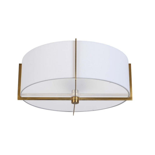 Dainolite Preston 3 Light Semi-flush Mount Aged Brass White Shade Lamp|Plafonnier semi-affleuré Preston de Dainolite avec abat-jour blanc, fini laiton vieilli et 3 ampoules