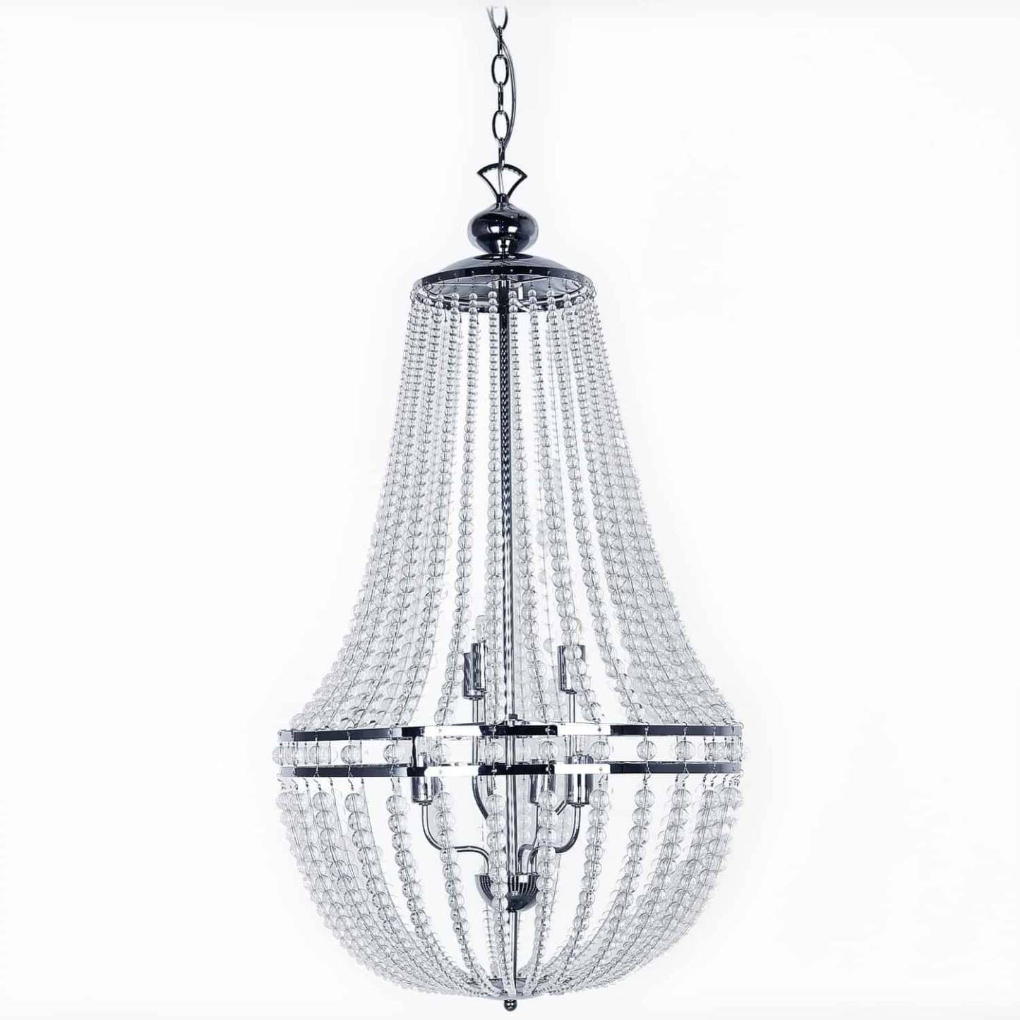 Dainolite Dawson Lustre à 6 lumières Finition chrome poli Lampe à perles transparentes|Lustre Dawson de Dainolite avec perles transparentes, fini chromé poli et 6 ampoules