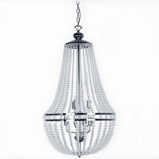 Dainolite Dawson Lustre à 6 lumières Finition chrome poli Lampe à perles transparentes|Lustre Dawson de Dainolite avec perles transparentes, fini chromé poli et 6 ampoules