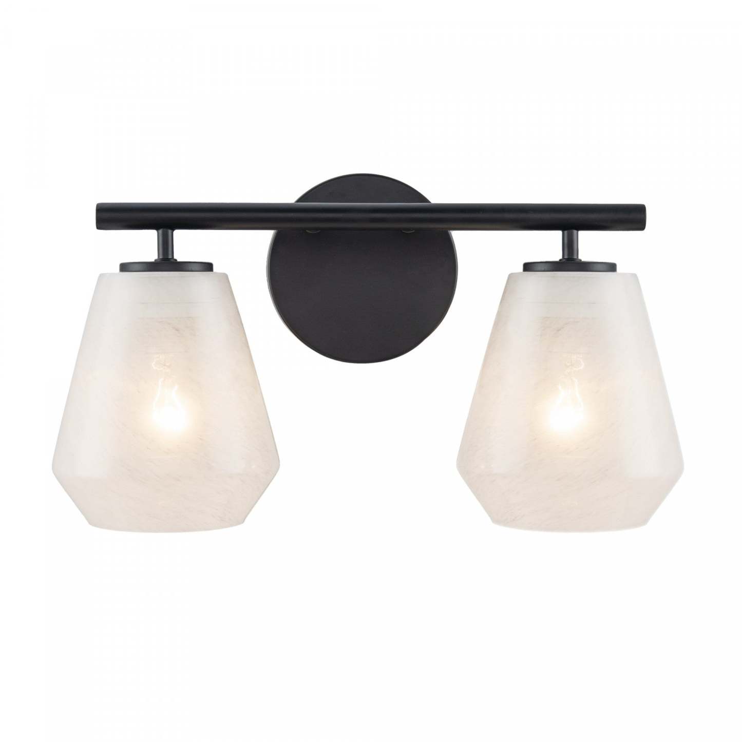 Brooke 2 Light Bathroom Vanity, Black With Wispy White Glassware Lamp | Meuble de Salle de Bain à 2 lampes Brooke, Noir avec Verre Blanc Vaporeux
