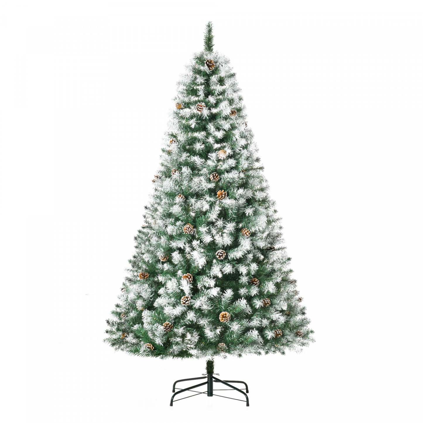 Homcom 6ft Snow Flocked Artificial Christmas Tree With 800 Realistic Branches And 61 Pine Cones|Homcom Arbre De Noël Artificiel 800 Branches Et 61 Pommes De Pin