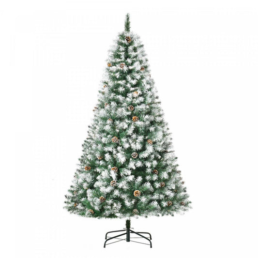 Homcom 6ft Snow Flocked Artificial Christmas Tree With 800 Realistic Branches And 61 Pine Cones|Homcom Arbre De Noël Artificiel 800 Branches Et 61 Pommes De Pin