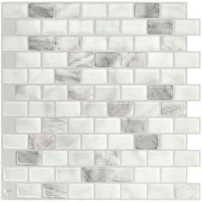 Smart Tiles peler et coller 4 feuilles 10 x 10 dosseret - Ravenna Bianco|Smart Tiles Peel and Stick 10 x 10, 4 feuilles - Ravenna Bianco