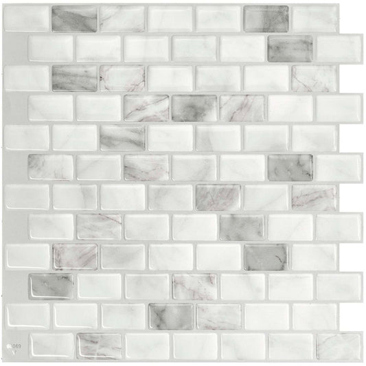 Smart Tiles peler et coller 4 feuilles 10 x 10 dosseret - Ravenna Bianco|Smart Tiles Peel and Stick 10 x 10, 4 feuilles - Ravenna Bianco