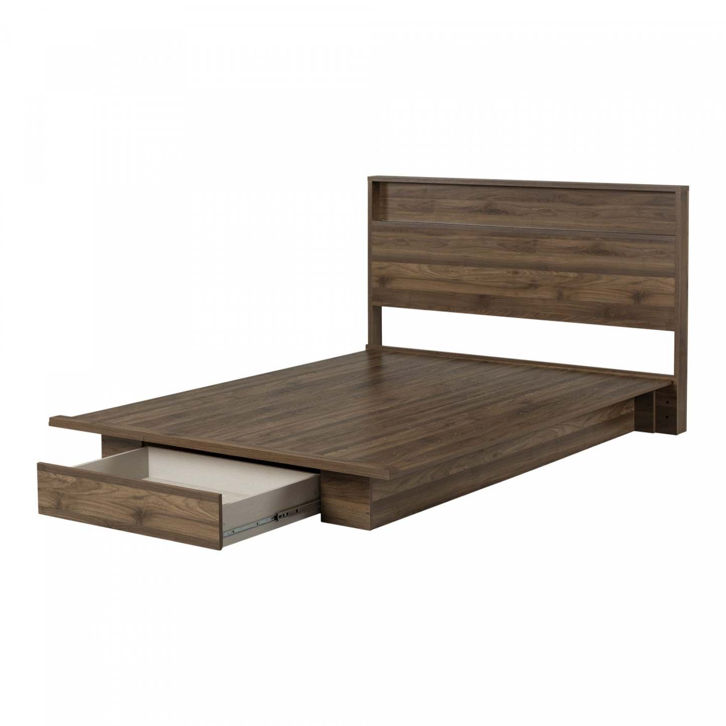 Ensemble lit plateforme et tête de lit Musano en noyer naturel - Lit Queen South Shore