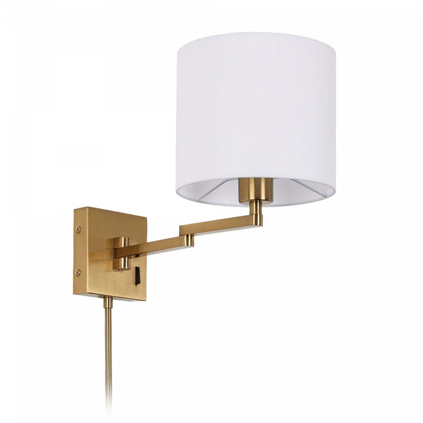 Dainolite Dainolite Swing Arm Wall Sconce Aged Brass White Drum Shade Lamp|Applique murale Dainolite de Dainolite avec abat-jour cylindrique blanc, bras articulé et fini laiton antique