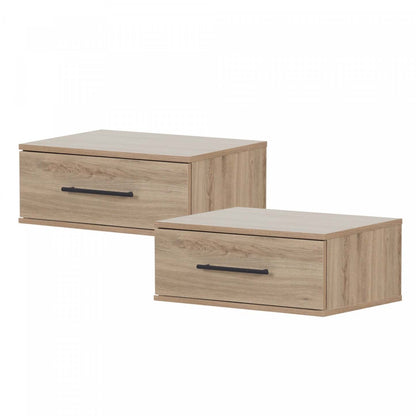Primo Set Of 2 Floating Nightstands With 1 Drawer - Rustic Oak | Primo Ensemble De 2 Tables De Chevet Flottantes 1 Tiroir - Chene Rustique