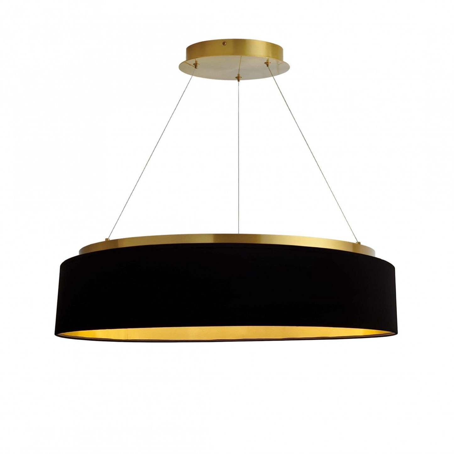 Lustre Circulo de Dainolite 34w en laiton vieilli avec abat-jour noir et doré