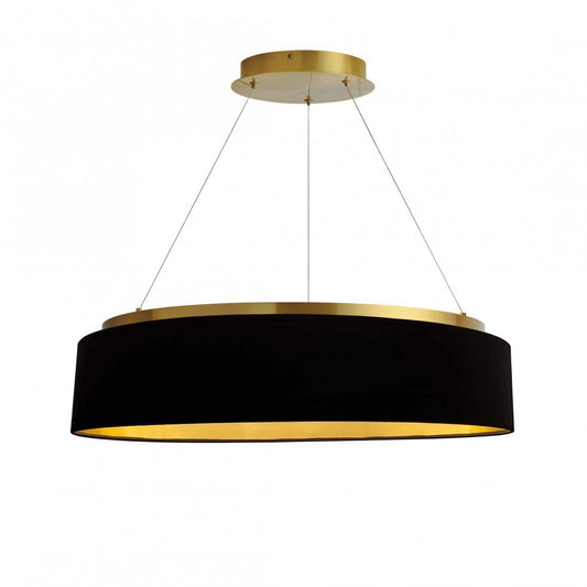 Lustre Circulo de Dainolite 34w en laiton vieilli avec abat-jour noir et doré