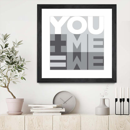 Œuvre d'art murale encadrée noire et mate « You Me We I » 36 x 36