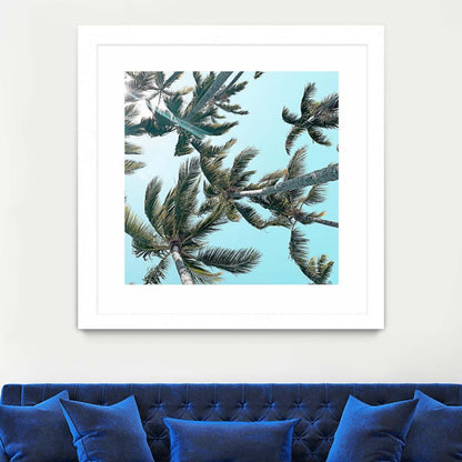 Palm 03 Matted and Framed White 30x30 Wall Art|Œuvre d'art murale encadrée blanche et mate « Palm 03 » 30 x 30