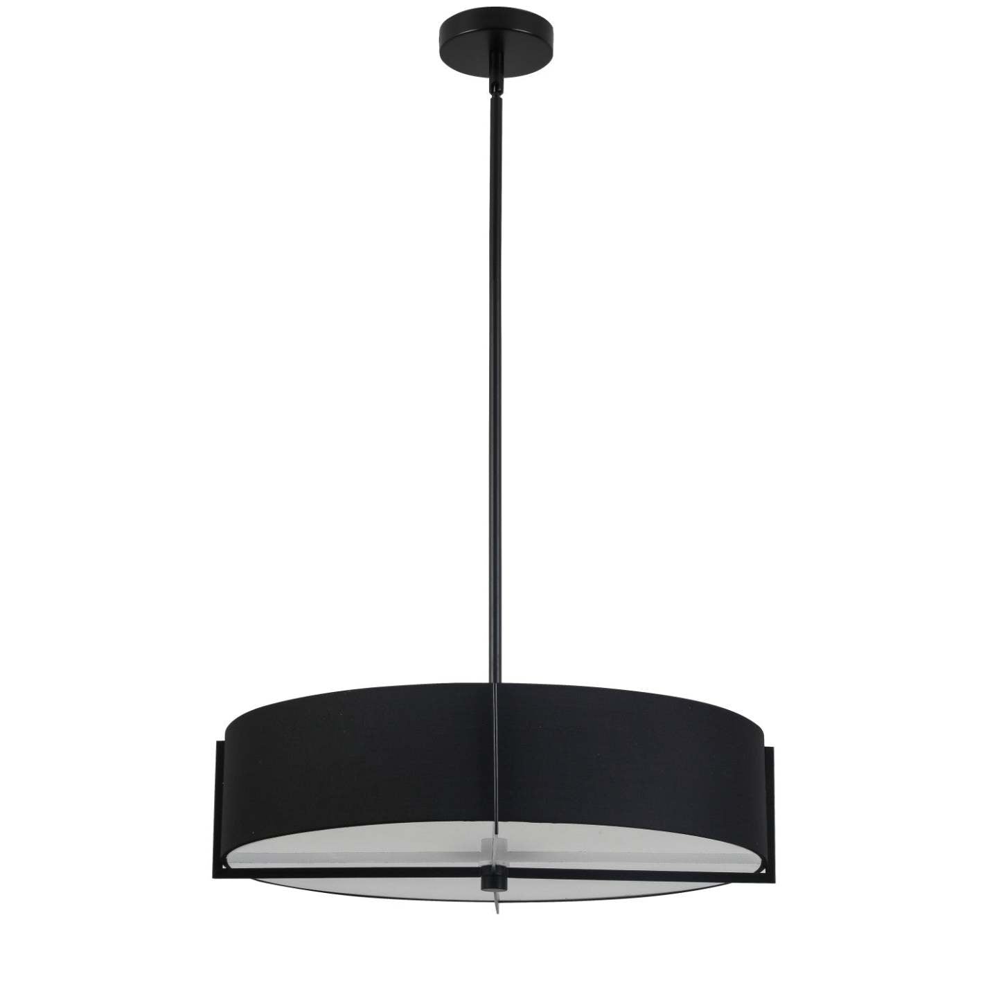 Luminaire suspendu Preston de Dainolite de 21 po de diamètre avec abat-jour noir, fini noir mat et 4 ampoules