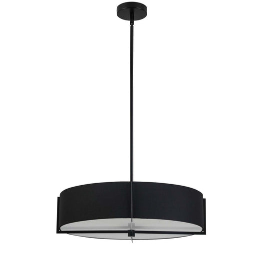 Luminaire suspendu Preston de Dainolite de 21 po de diamètre avec abat-jour noir, fini noir mat et 4 ampoules