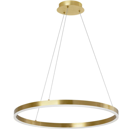 Dainolite Circulo Chandelier 34w Finition Laiton Vieilli Lampe Diffuseur Acrylique Blanc|Lustre Circulo de Dainolite en acrylique blanc qui diffuse la lumière, avec fini laiton vieilli et ampoule de 34 W