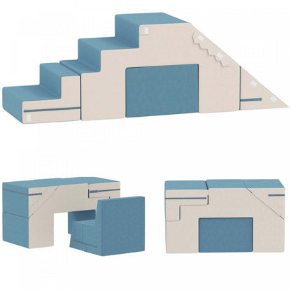 Blocs de mousse d'escalade Qaba pour tout-petits, jouets d'escalade en mousse douce de 2 pièces avec housse amovible, ensemble d'activités d'escalade et de rampement intérieur, bleu