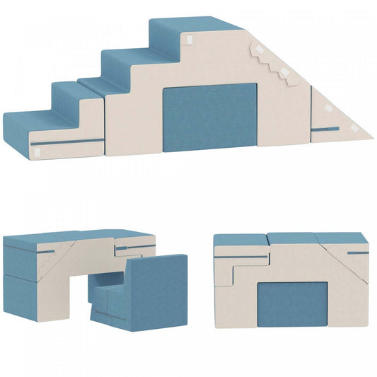 Blocs de mousse d'escalade Qaba pour tout-petits, jouets d'escalade en mousse douce de 2 pièces avec housse amovible, ensemble d'activités d'escalade et de rampement intérieur, bleu