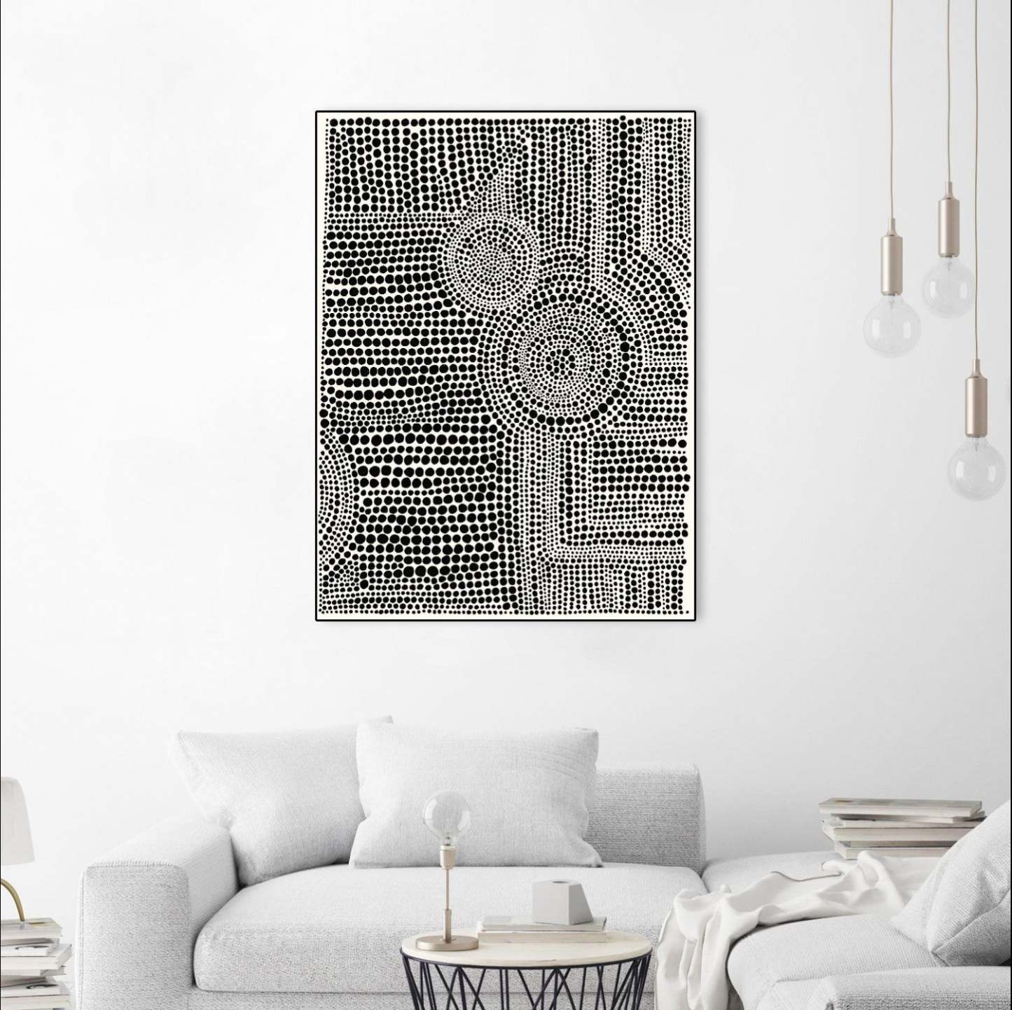 Œuvre d'art murale sur toile encadrée noire « Clustered Dots A » 24 x 32
