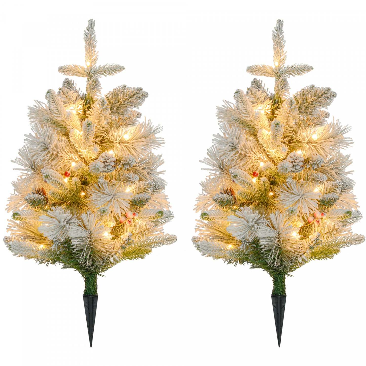 Homcom 2 Sapins De Noël De 2pi Artificiels Pré-éclairés, 60 Lumières Led