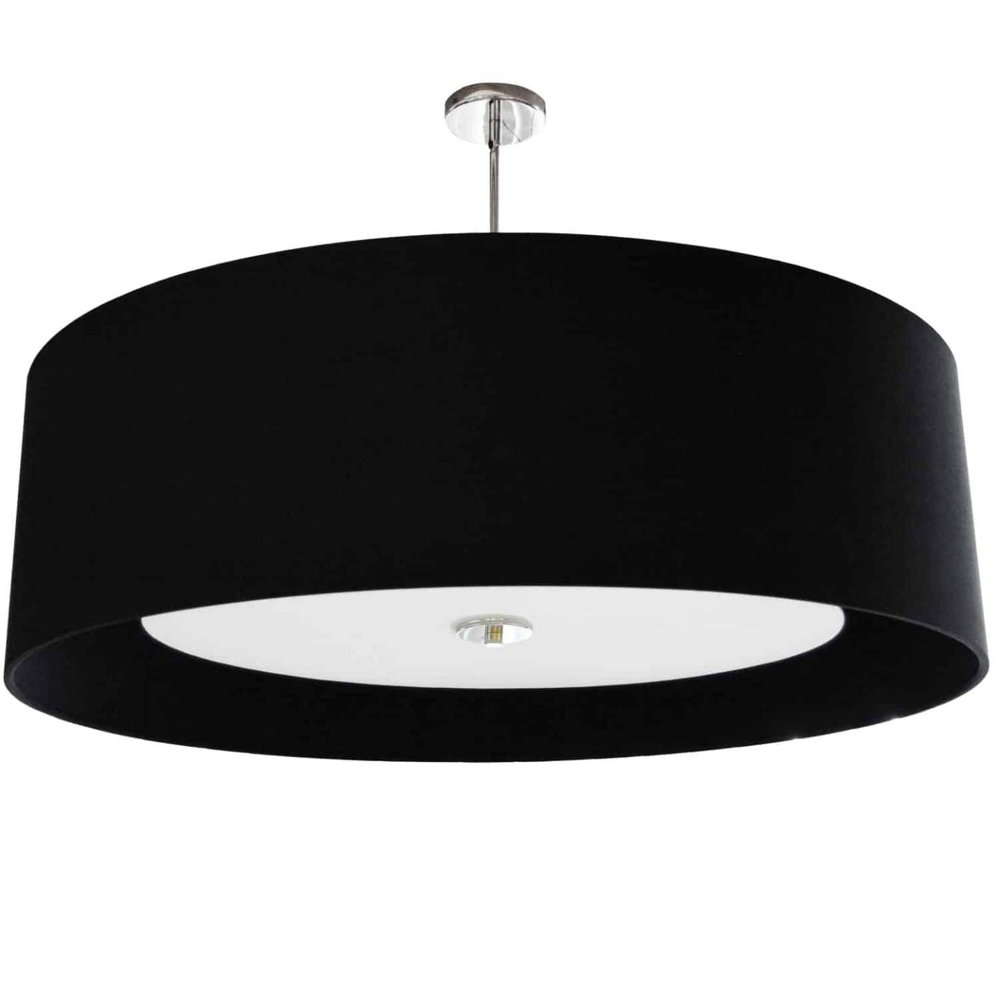 Dainolite Helena 4 Light Pendant 30 Dia Polished Chrome Finish Black Shade White Diffuser Lamp|Luminaire suspendu Helena de Dainolite de 30 po de diamètre avec abat-jour noir et blanc qui diffuse la lumière, fini chromé poli et 4 ampoules