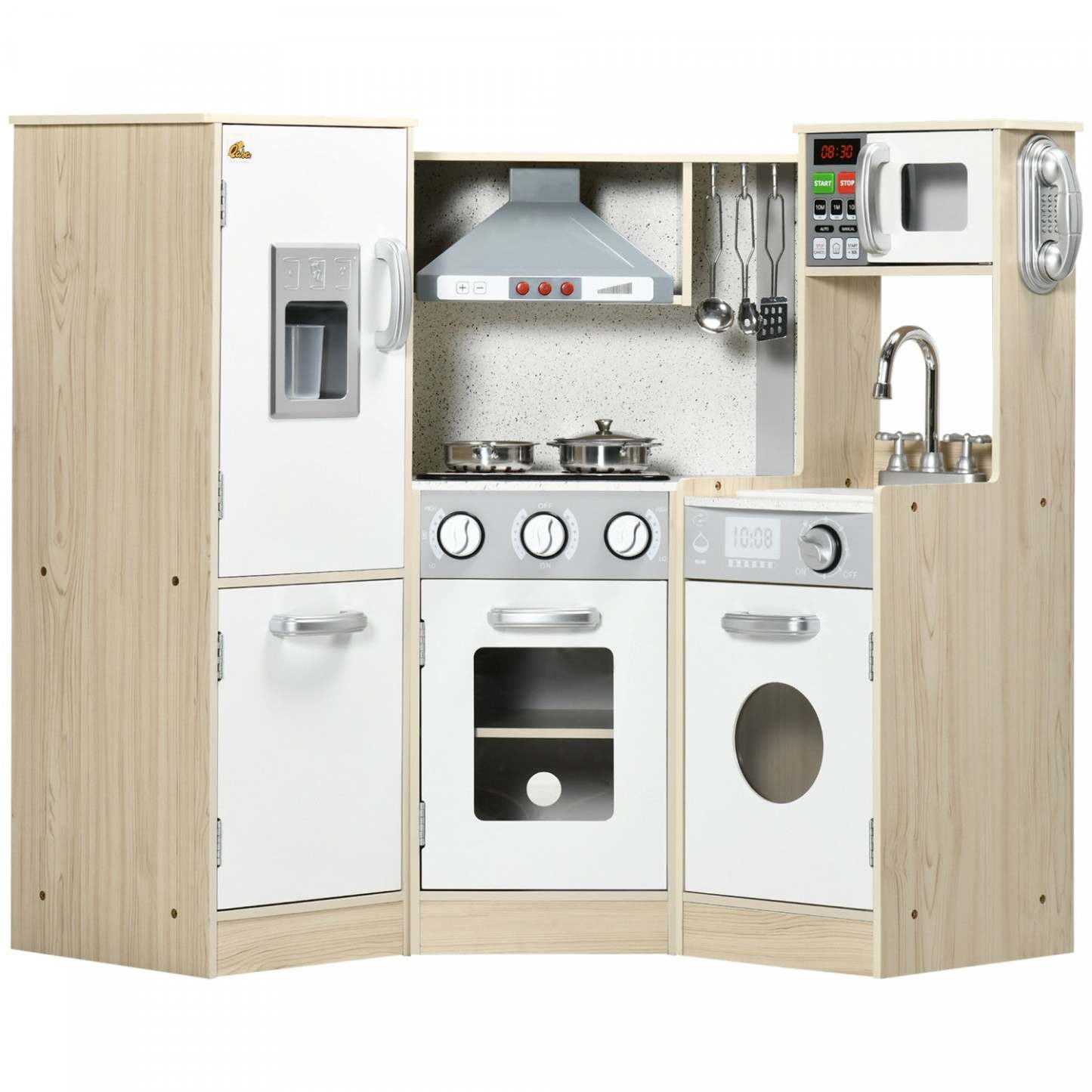 Qaba Cuisine En Bois Avec Sons Et Lumieres, Coin Cuisine Pour Enfants Avec Telephone, Machine A Glace