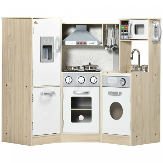 Qaba Cuisine En Bois Avec Sons Et Lumieres, Coin Cuisine Pour Enfants Avec Telephone, Machine A Glace