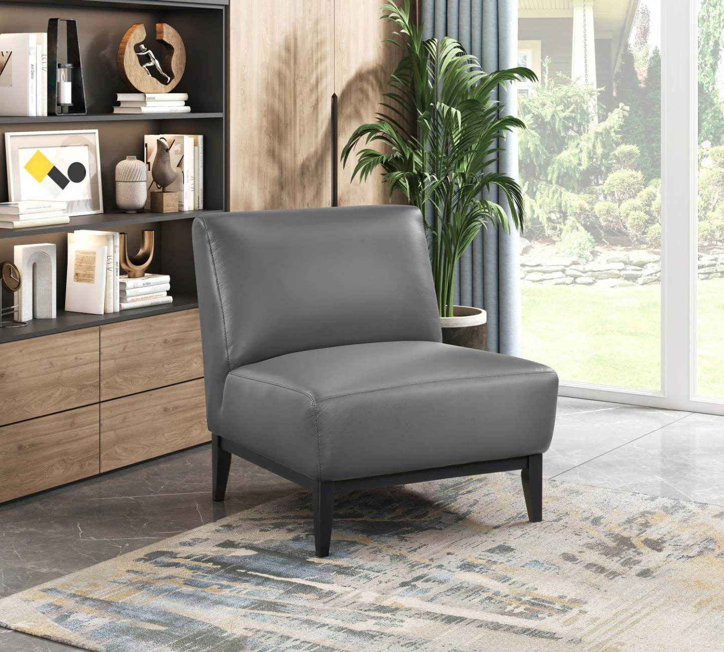 Chaise d'appoint Murdock Cuir gris foncé | Fauteuil D'appoint Murdock En Cuir Gris Fonce