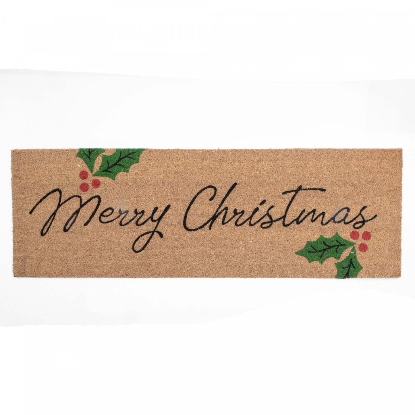 Coir Door Mat Hollies Merry Christmas 16 x 48 Floormat|Paillasson en fibre de coco orné de houx et « Merry Christmas »