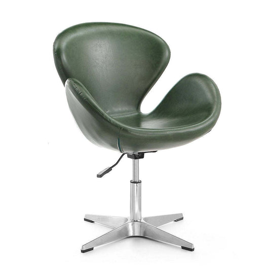 Manhattan Comfort Raspberry Polished Chrome Faux Leather Adjustable Pivotant Chair - Forest Green|Chaise pivotante réglable Raspberry de Manhattan Comfort en chrome poli et en similicuir - vert forêt