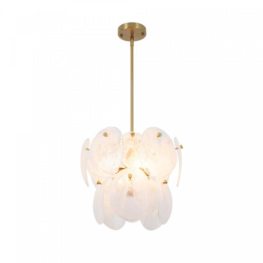 Luminaire suspendu Lily à 4 lumières, laiton brossé avec lampe en verre de style Murano blanc vaporeux | Suspension A 4 lampes Lily, Laiton Brosse Et Verre Genre Murano Blanc Vaporeux