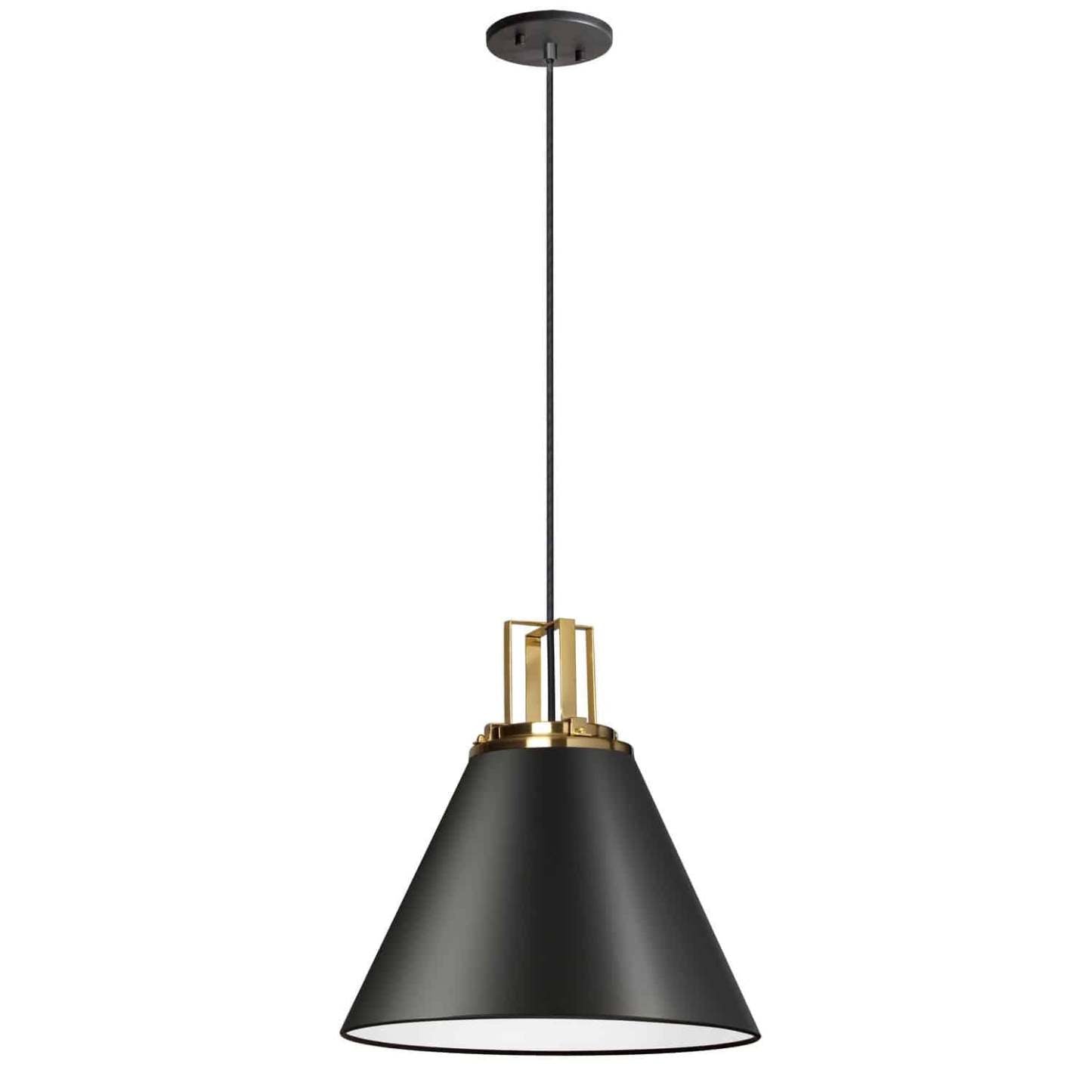 Luminaire suspendu Sonus de Dainolite avec fini noir mat, touches laiton vieilli et 1 ampoule