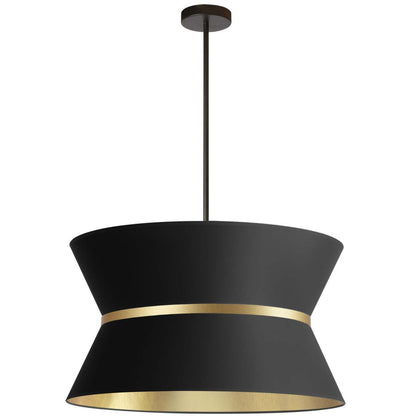 Dainolite Caterine 4 Light Pendant 24 Dia Matte Black Finish Gold Ring/Black Shade Lamp|Luminaire suspendu Caterine de Dainolite de 24 po de diamètre, avec abat-jour noir, anneau doré, fini noir mat et 4 ampoules