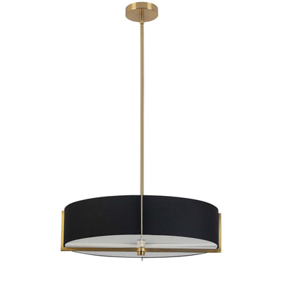 Dainolite Preston 4 Light Pendant 21 Dia Aged Brass Black Shade Lamp|Luminaire suspendu Preston de Dainolite de 21 po de diamètre avec abat-jour noir, fini laiton vieilli et 4 ampoules