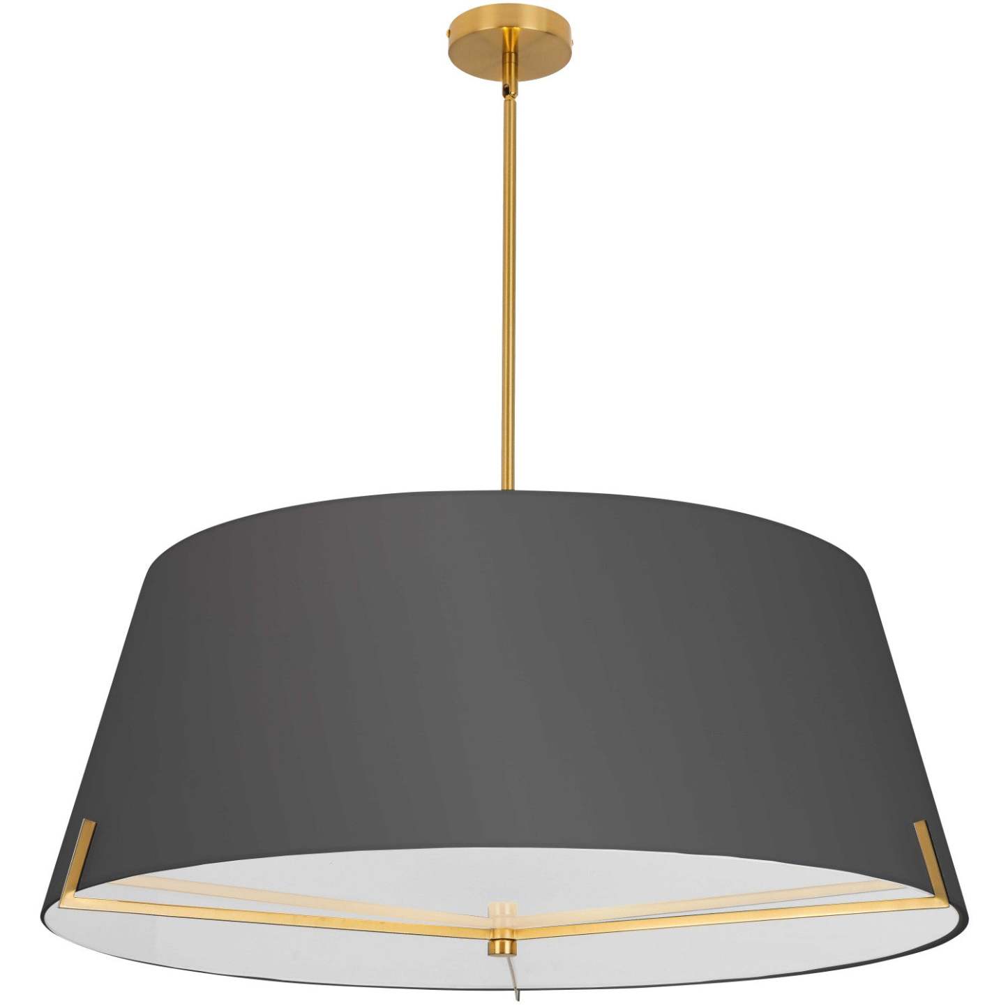 Dainolite Preston 4 Light Pendant 33 Dia Aged Brass Black Fabric Shade Lamp|Luminaire suspendu Preston de Dainolite de 33 po de diamètre avec abat-jour en tissu noir, fini laiton vieilli et 4 ampoules
