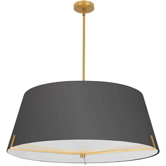 Dainolite Preston 4 Light Pendant 33 Dia Aged Brass Black Fabric Shade Lamp|Luminaire suspendu Preston de Dainolite de 33 po de diamètre avec abat-jour en tissu noir, fini laiton vieilli et 4 ampoules
