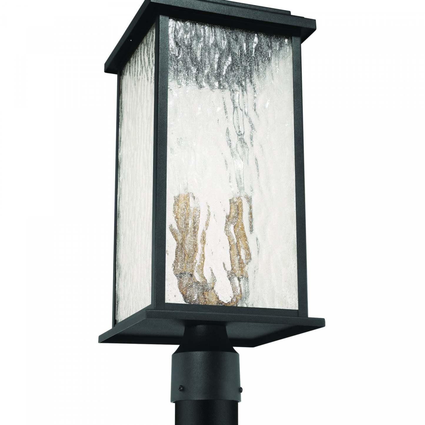 Lampadaire extérieur Estate à 3 lumières, noir, laiton avec lampe en verre de pluie | Lampadaire D'extérieur Estate A 3 lampes, Noir Et Laiton Avec Verre A Gouttelettes