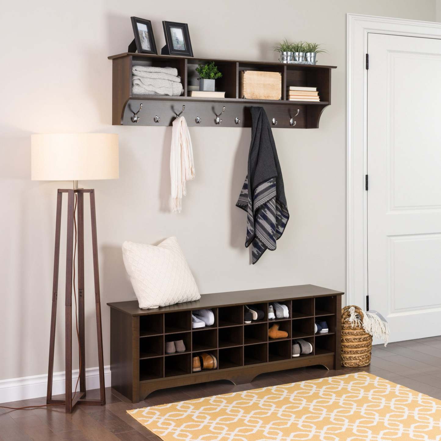 Twenty-Four Pair Shoe Storage Cubby Bench - Espresso|Banc à compartiments de rangement pour 24 paires de chaussures - espresso