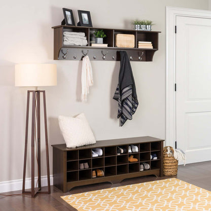 Twenty-Four Pair Shoe Storage Cubby Bench - Espresso|Banc à compartiments de rangement pour 24 paires de chaussures - espresso