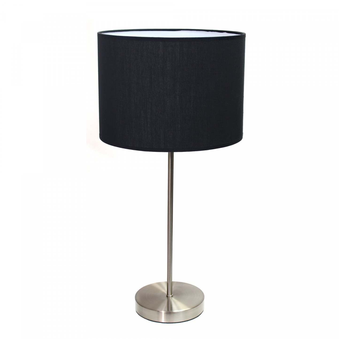 Lampe bâton en nickel brossé Simple Designs avec abat-jour en tissu, lampe de table noire|Lampe de table noire Simple Designs avec pied mince nickel brossé|D21PV3O4