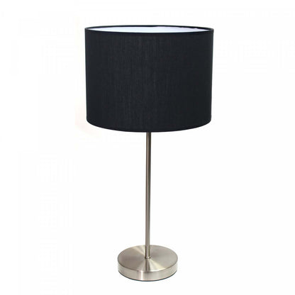 Lampe bâton en nickel brossé Simple Designs avec abat-jour en tissu, lampe de table noire|Lampe de table noire Simple Designs avec pied mince nickel brossé|D21PV3O4