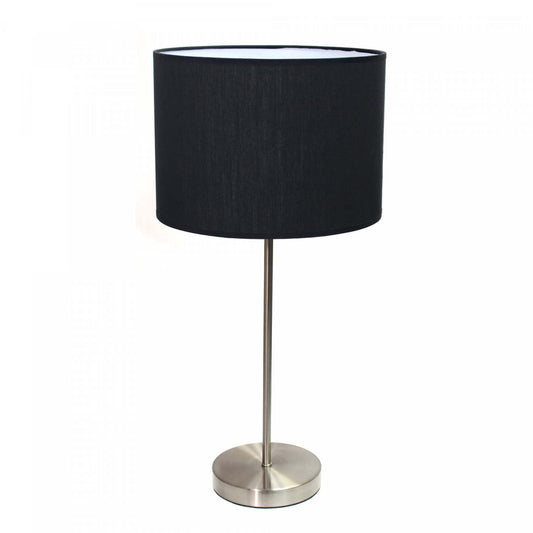 Lampe bâton en nickel brossé Simple Designs avec abat-jour en tissu, lampe de table noire|Lampe de table noire Simple Designs avec pied mince nickel brossé|D21PV3O4