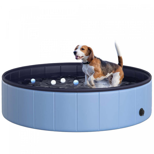 Pawhut Piscine Pliable pour Chiens, Piscine Portable pour Animaux de Compagnie, Baignoire pour Chiots d'Intérieur/Extérieur avec Fond Antidérapant, Diamètre 1,20 M, Bleu