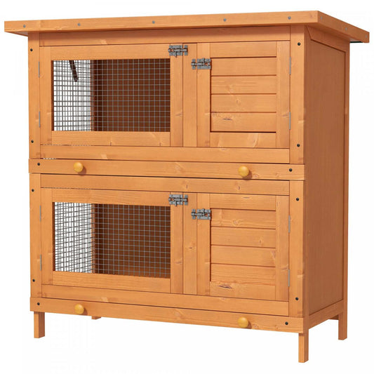 Pawhut Clapier A Lapin, Maison Extérieure Pour Lapins à 2 Niveaux Avec Plateaux Coulissants, Chambres, Portes, Pour Jardin