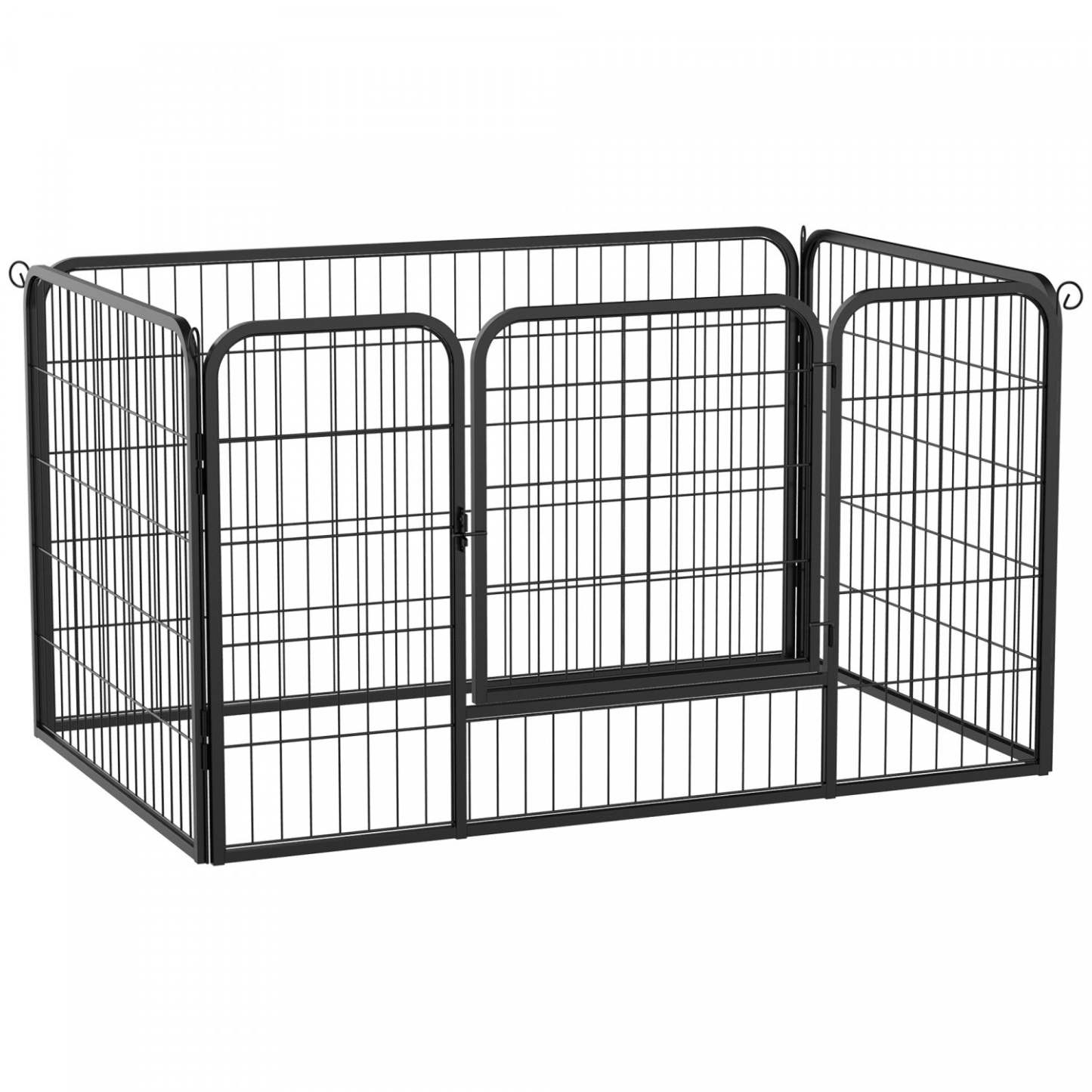 Pawhut Metal Dog Cat Exercise Pet Playpen, 50.75-inch X 33-inch X 27.5-inch, Black|Luxe Parc Enclos Acier 125l X 80l X 70h Cm 4 Panneaux Et 1 Porte Pour Chiens Noir