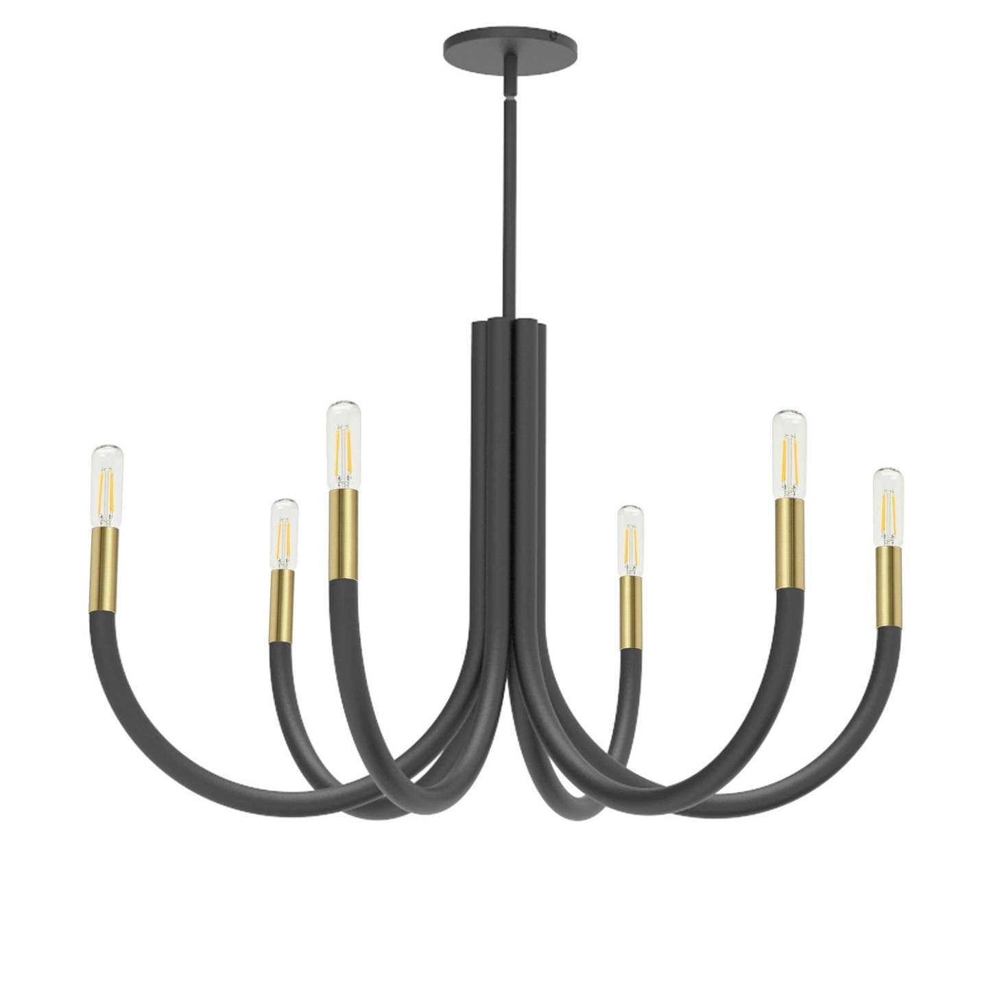 Dainolite Wand 6 Light Chandelier Matte Black/Aged Brass Lamp|Lustre Wand de Dainolite avec fini noir mat et laiton vieilli et 6 ampoules