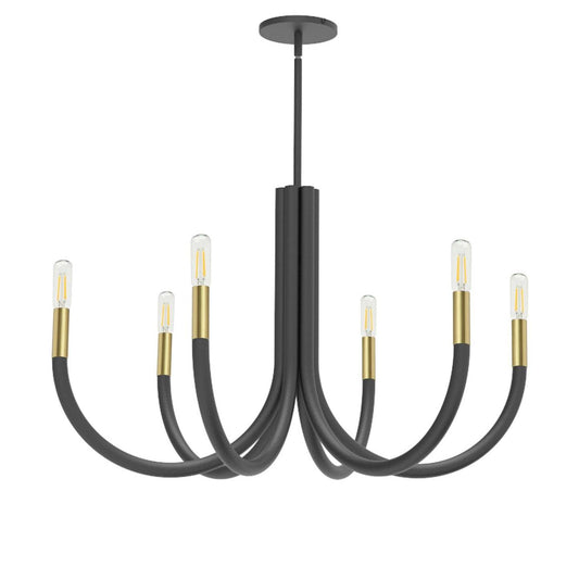 Dainolite Wand 6 Light Chandelier Matte Black/Aged Brass Lamp|Lustre Wand de Dainolite avec fini noir mat et laiton vieilli et 6 ampoules